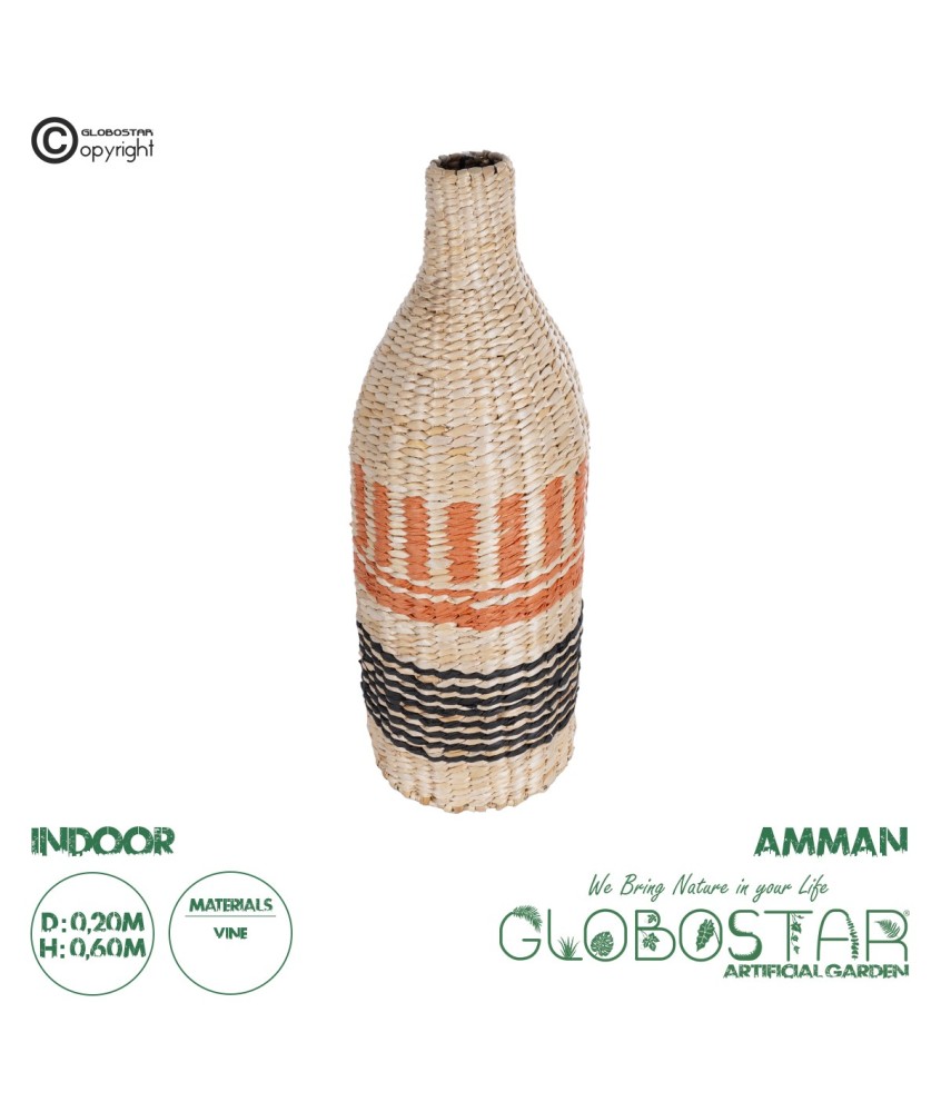 GloboStar® Artificial Garden AMMAN 21244 Διακοσμητικό Πλεκτό Καλάθι - Κασπώ Γλάστρα - Flower Pot Μπεζ με Μαύρο & Πορτοκαλί Φ20cm x Υ60cm